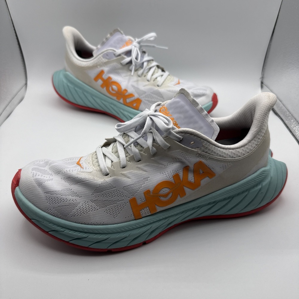 Hoka One One Carbon X White Blazing Orange 1113527 WBOR Running Shoes 10 B